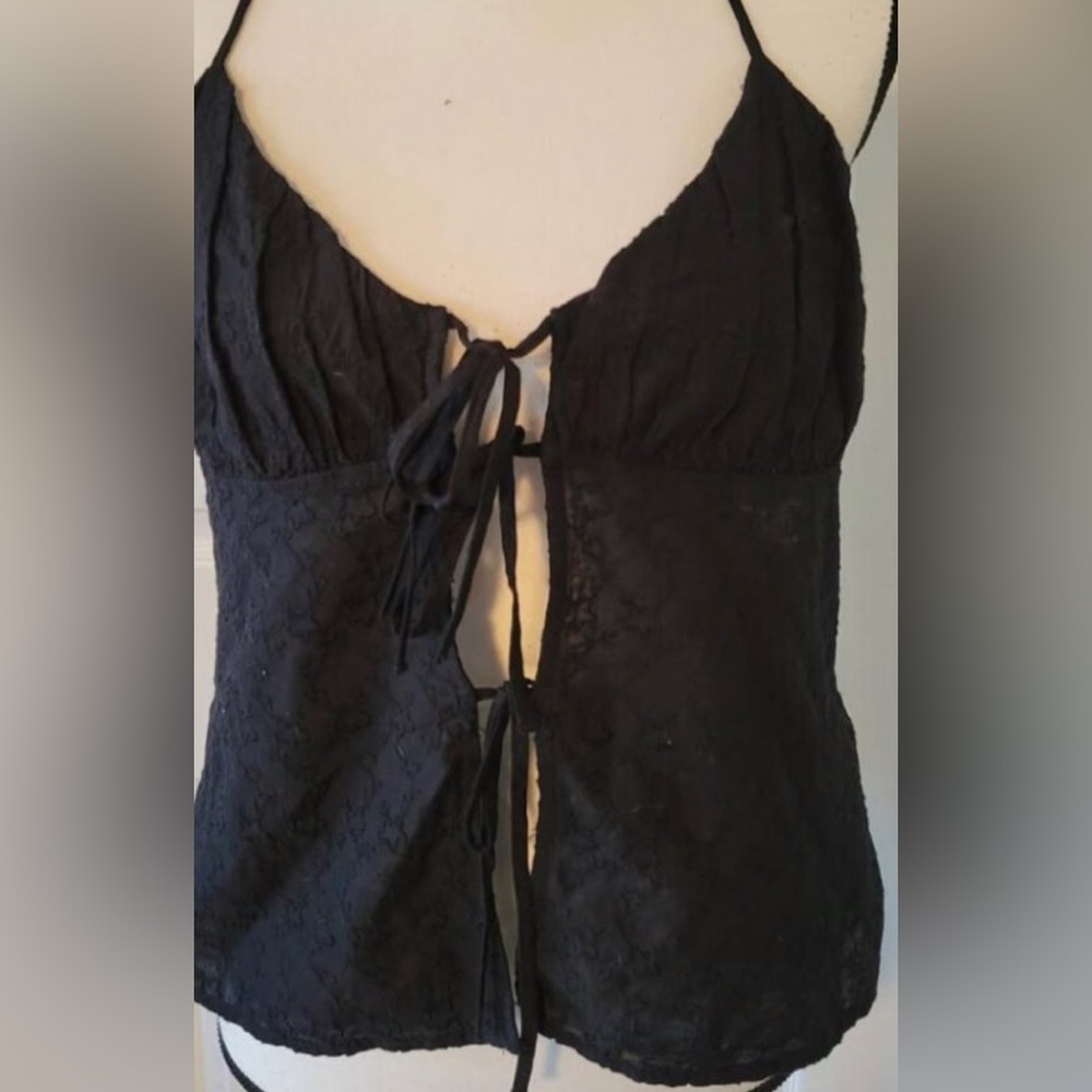 Zara Embroider Black lace up top